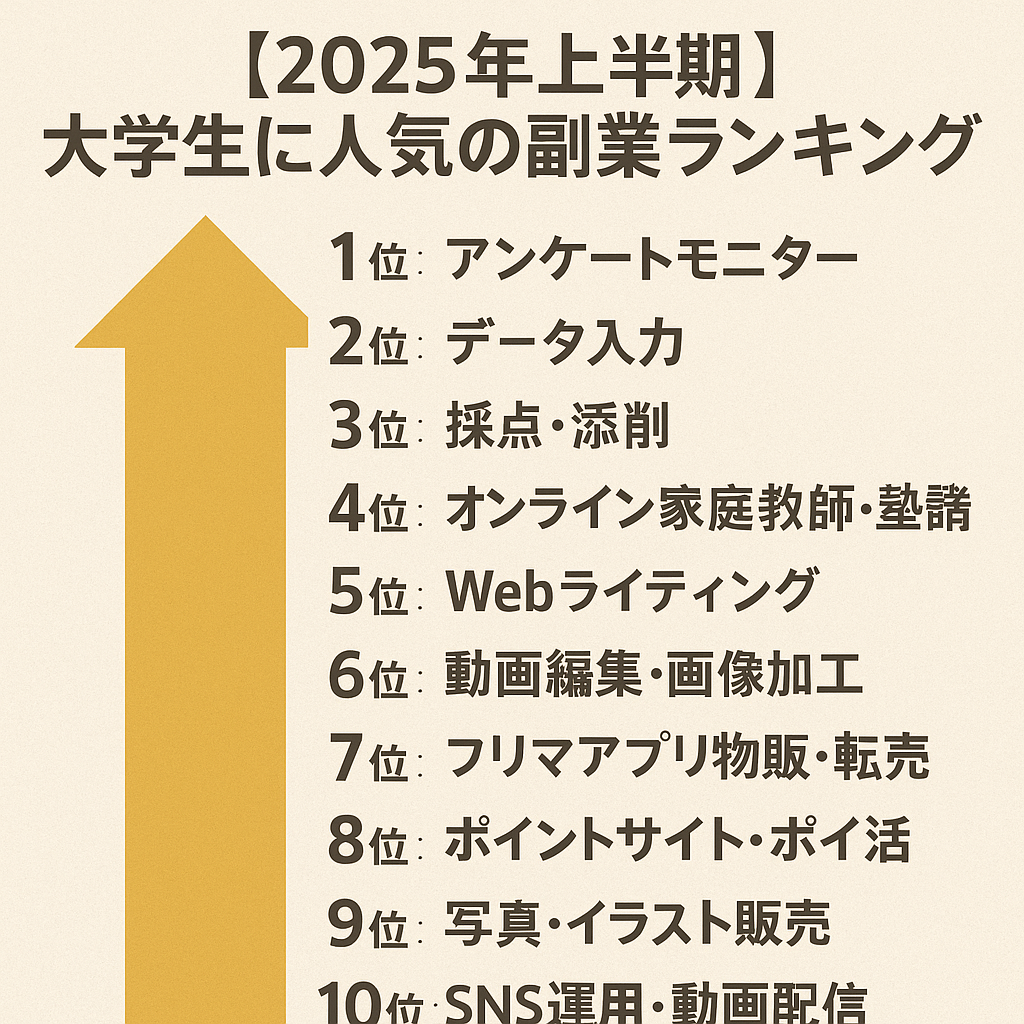 大学生に人気の副業ランキング2025年