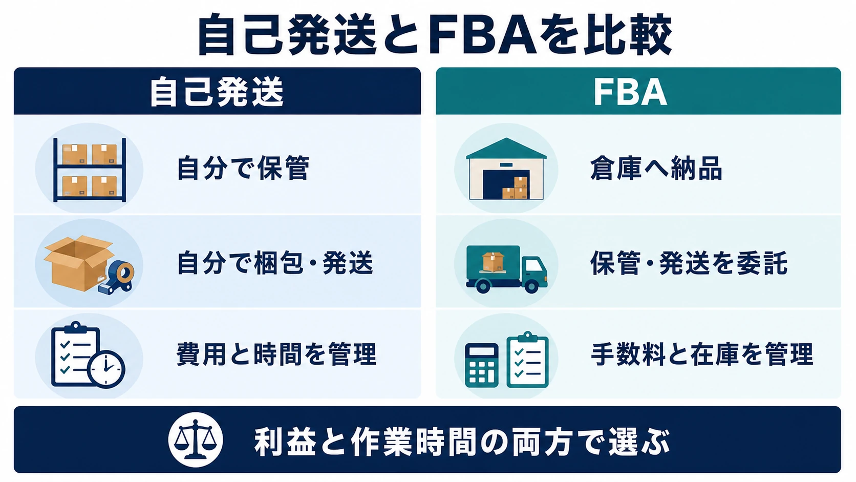 Amazon出品の自己発送とFBAの違い